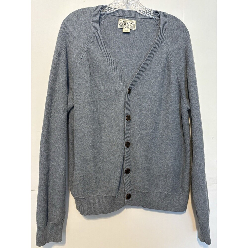 Lucky Brand Grampacore/ Preppie gray V neck button up sweater Size XL